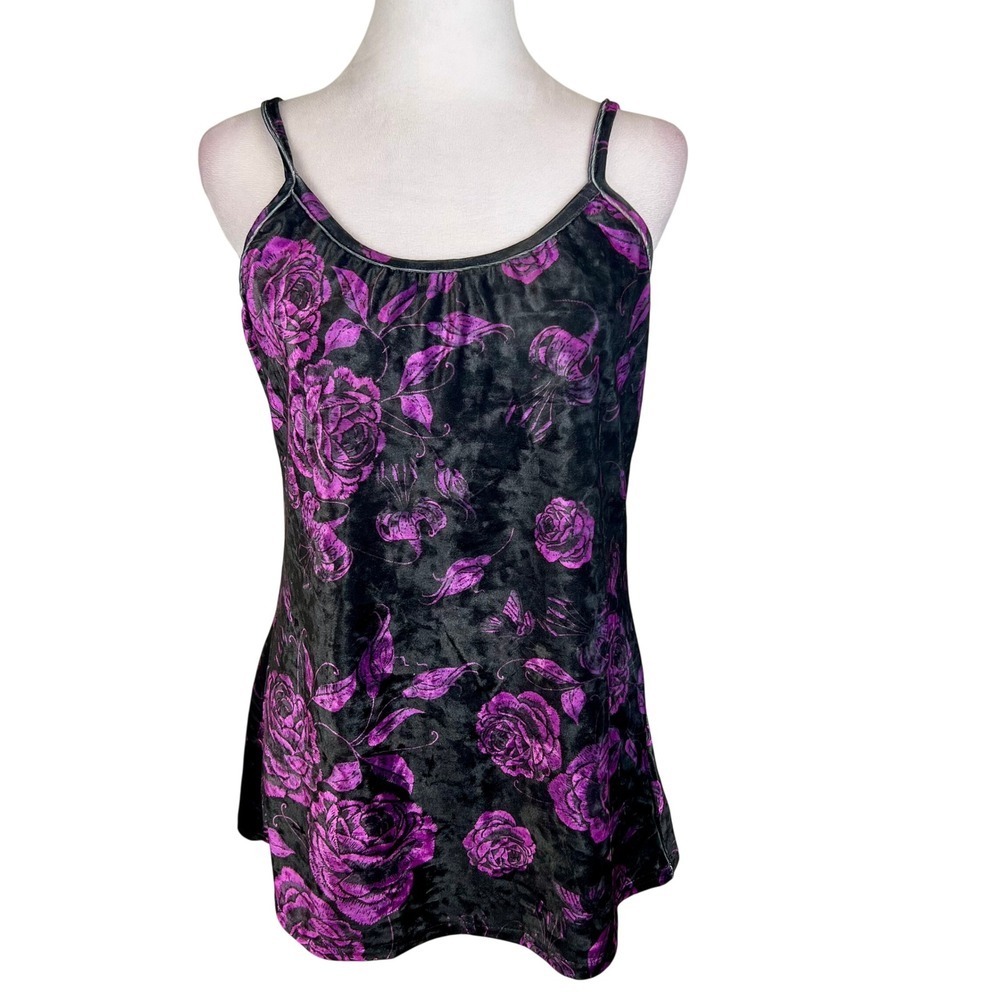 Lily by Firmiana Purple Rose Floral Velvet Cami Top XL 90s Indie Grunge Witchy